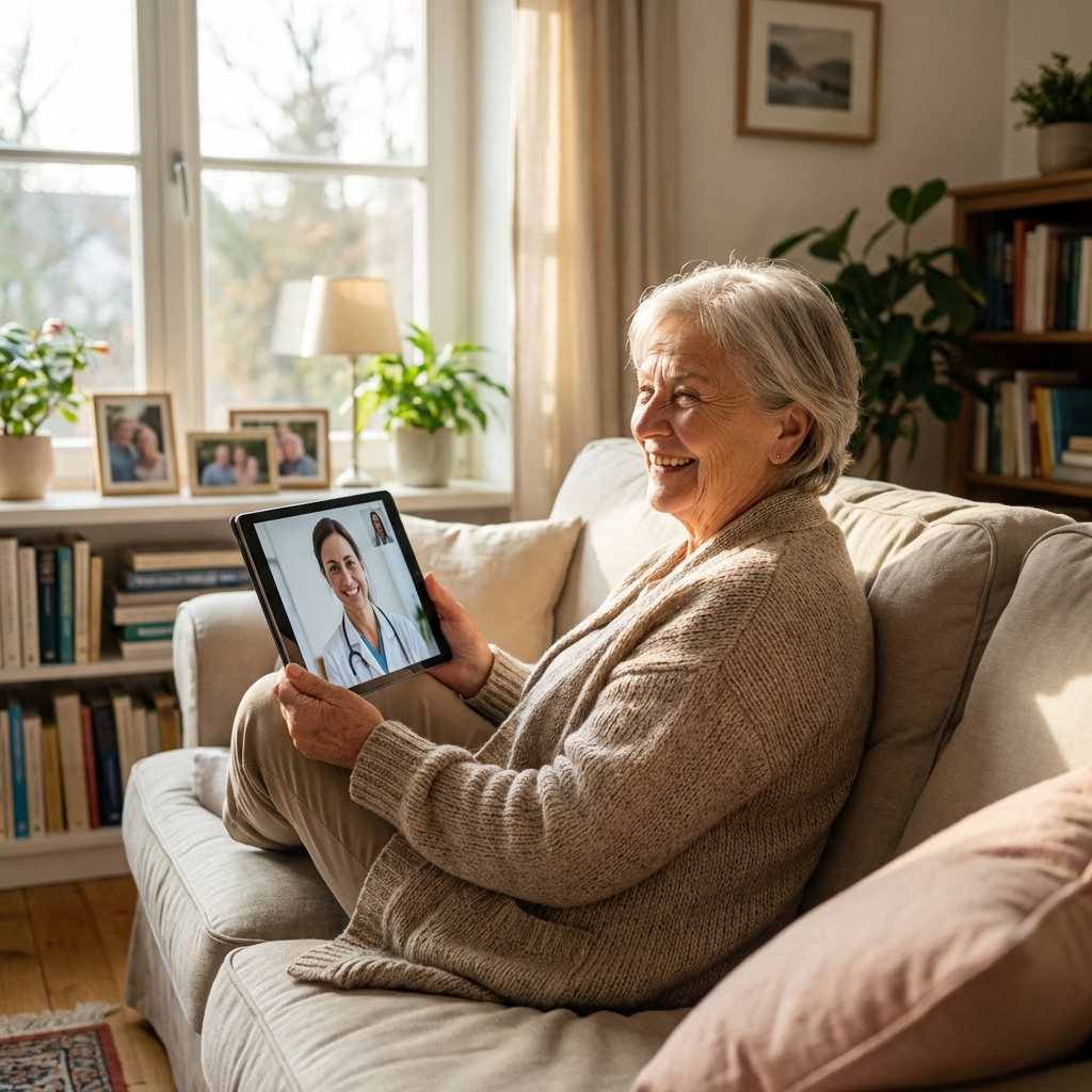 Senior Patient Using Tablet
